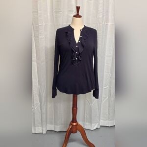 White House Black Market Black Ruffled Long Sleeve Blouse